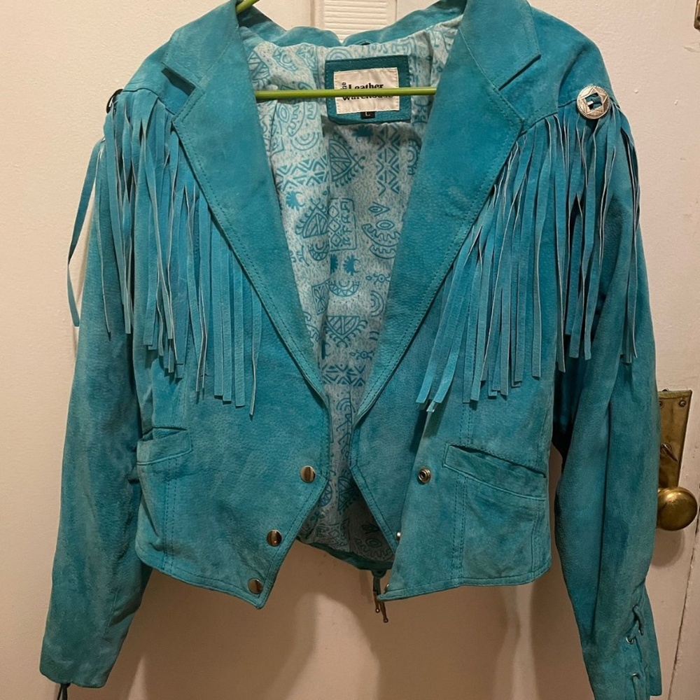 Vintage Leather Jacket Blue Cowboy